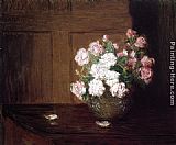 Roses in a Silver Bowl on a Mahogany Table by Julian Alden Weir